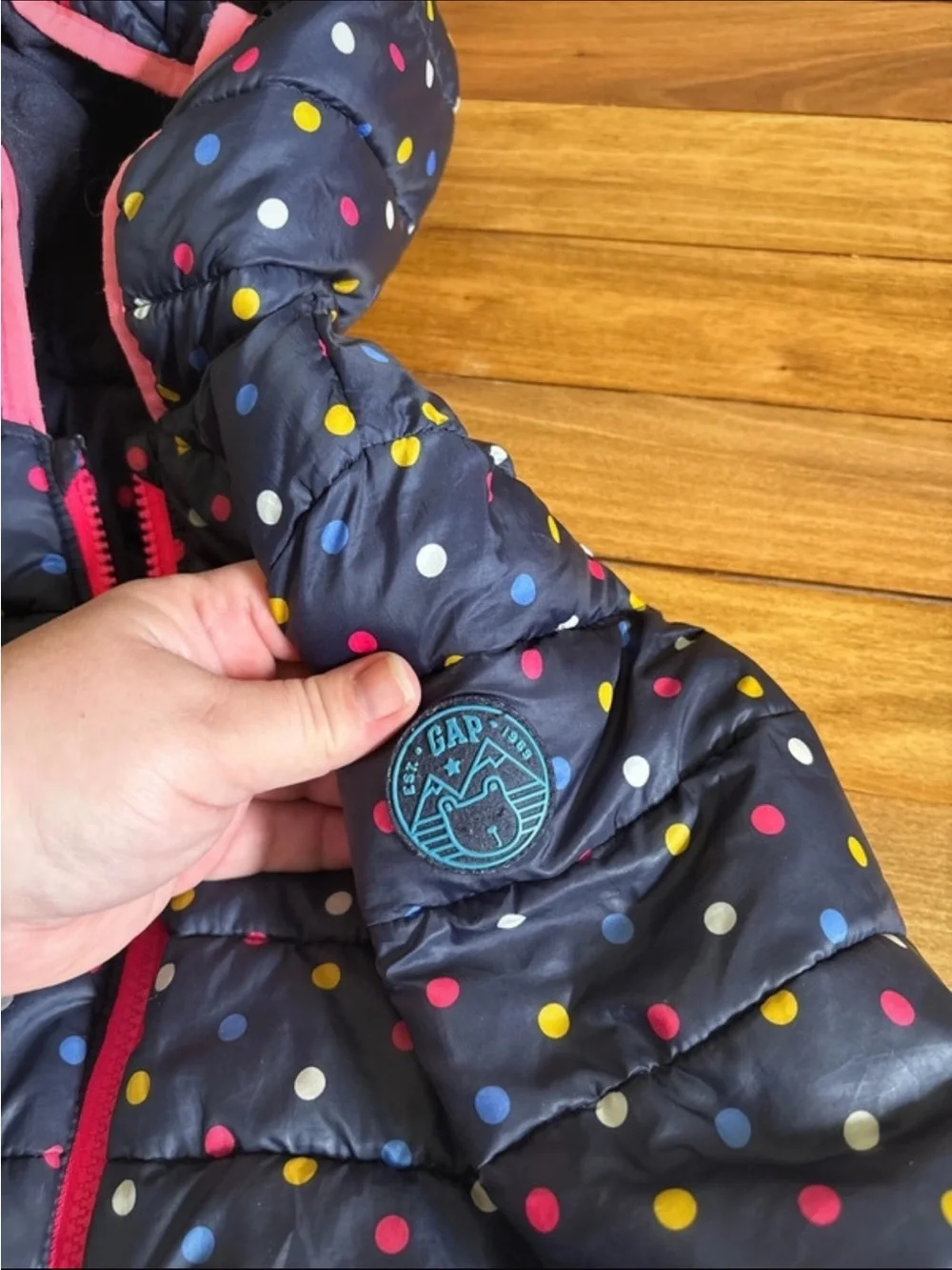 Baby Gap Navy Polka Dot Puffer Jacket with Hood and Ears 18M